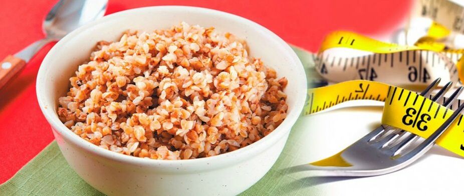 Porridge buckwheat and tape centimeters